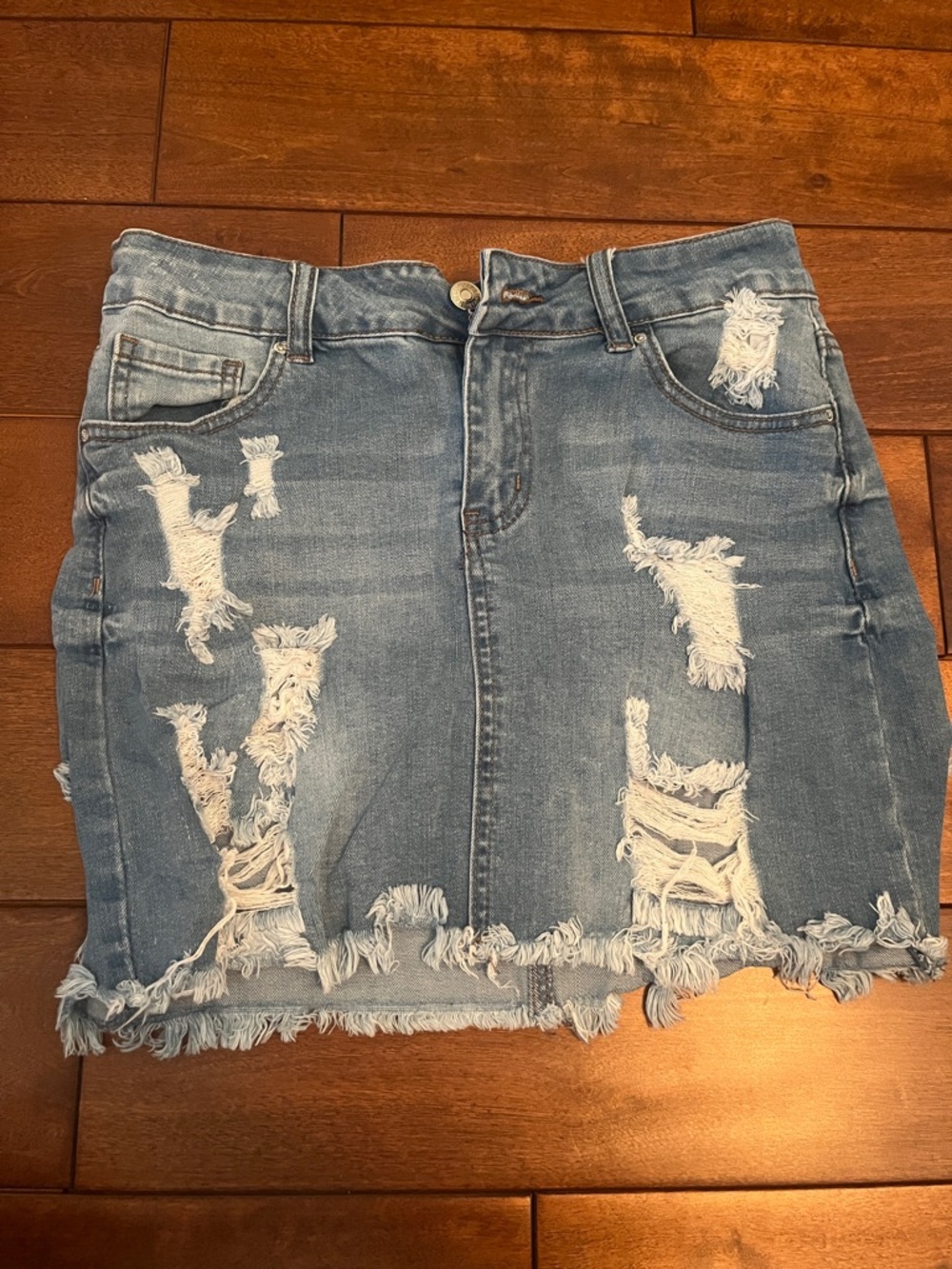 Distressed Light Blue Denim Mini Skirt Forever 21